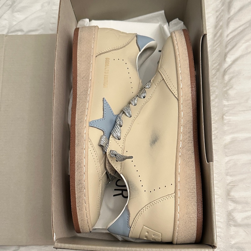 Golden Goose Beige and Light Blue Men's Sneakers